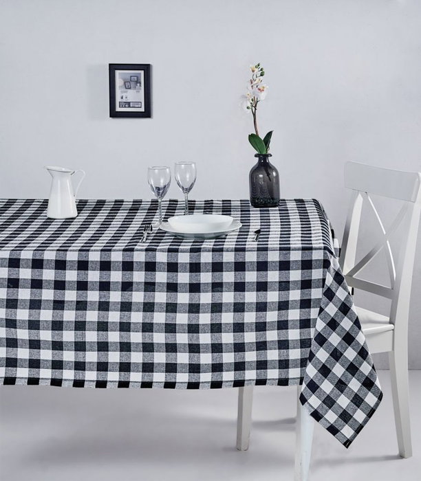Hermia Mantel Kareli 220 Cuadros Blanco y Negro 160x220 cm Algodón y Poliéster